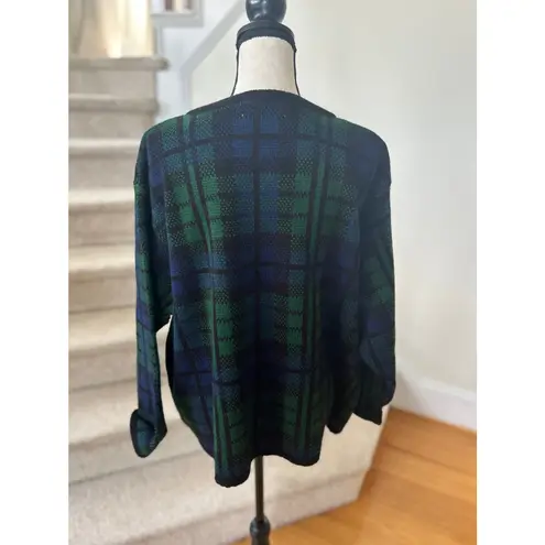 Vintage Tally Ho Green Black Blackwatch Plaid Tartan Button Cardigan Size 3X