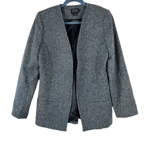 Pendleton Sz S NWT Women's Gray Blue Open Front Long Sleeve Wool Blazer