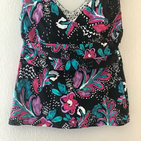 Anne cole  Tankini Top Multicolored Swimwear TOP ONLY Sz M EUC Floral Pink Black