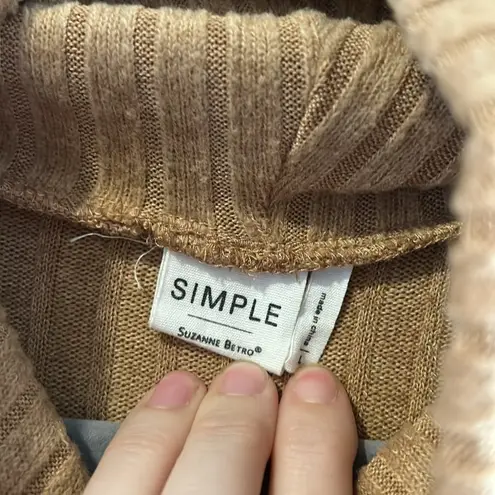 Simple by Suzanne Betro long sleeve tan ribbed turtleneck maxi sweater dress Size L