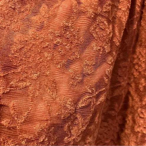 Deletta Anthropologie Rust Amana Burnout Sheer Smocked Mock Neck Top size small