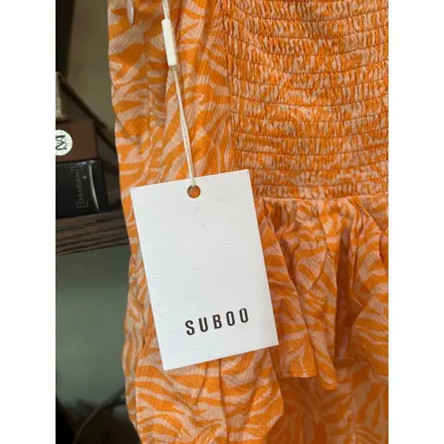 Suboo Sienna Printed Flounce Mini Dress Orange Womens Size XS