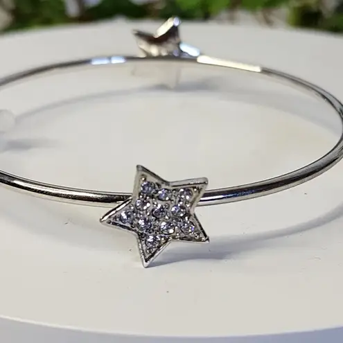 Silver Steel Bangle Bracelet with Stars Pave Crystals