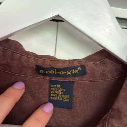 E.Col.o.gie brown 100% linen hidden button blouse M Brown Size M