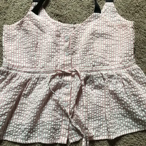 Sabina Musayev Jess Tank Top Seersucker Gingham Pink White Stripe Thick Straps M