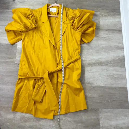 Johanna Ortiz Tulip Evolution Ruffle Shoulder Stretch Poplin Wrap Jacket Dress 8 Yellow