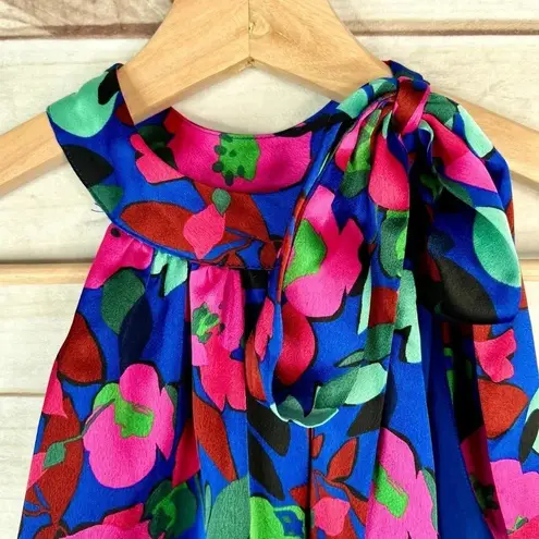 Sugar Lips  Vivi Berry Floral Print Halter Neck Satin Blouse NEW Size XS