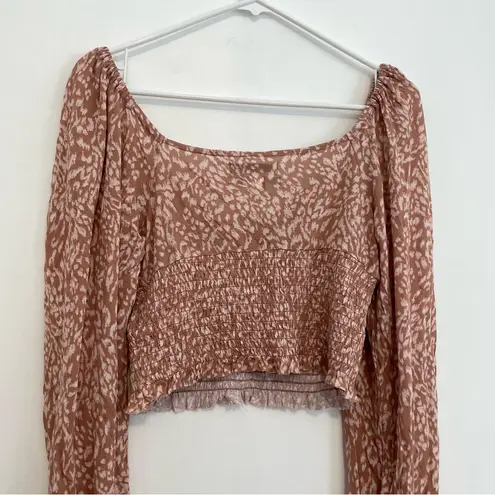 Urban Outfitters UO Old Soul Smocked Top Mauve Pink ish Leopard Cheetah Crop Top