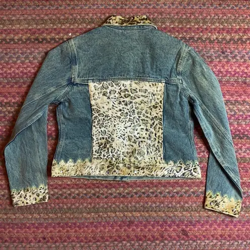 RETRO Y2K CHEETAH TRIM RHINESTONE JEAN JACKET Blue Size M