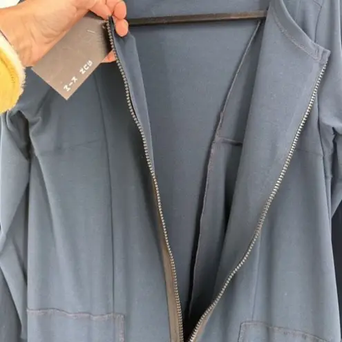 NWT Sun Kim Dark Teal Full Zip Blue London Tunic Dress Size XS Bubble Hem