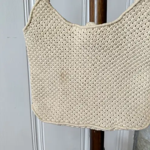 Vintage 1970s Cotton Macrame Woven Cream Crochet Shoulder Bag White