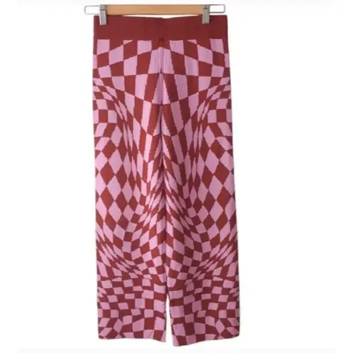 Daydreamer Free People Women’s XS Pink Wave Retro Checkered Boho Ankle Pants NWT