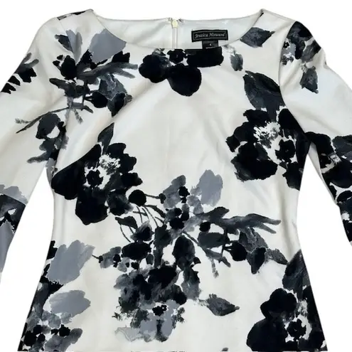 Jessica Howard White Floral Bell Sleeve Sheath Dress Party Cocktail SZ 6