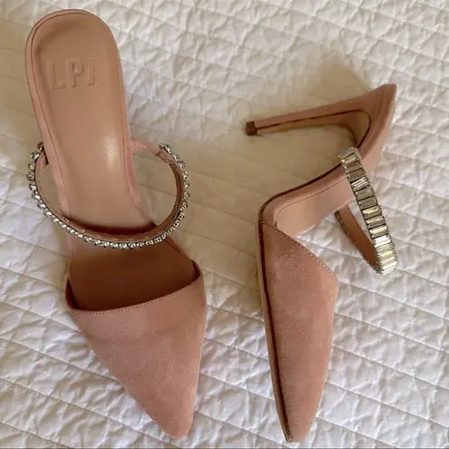 LPA x REVOLVE Lex Crystal Strap Slide Heels in Blush Pink Suede Sz. 9