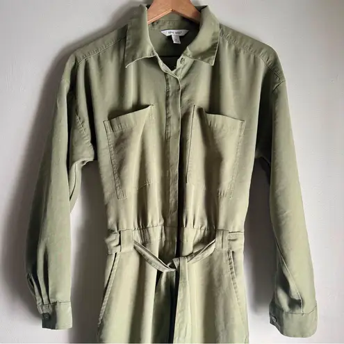 Nine West Long Sleeve Utility Olive Green Tie Waist Jumpsuit Size Medium