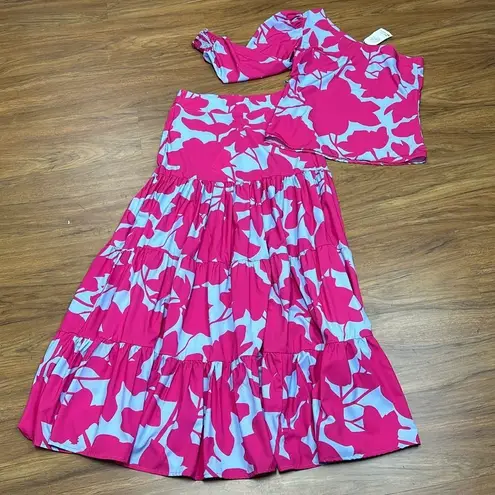 NWT Floral Set Hight Waits Maxi Skirt With One Shoulder Top Sz S Pink