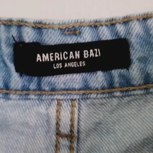 American Bazi High Waist Fringed Hem Denim Shorts Medium