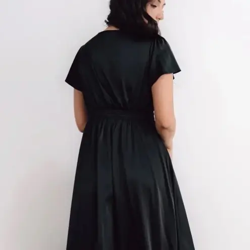 Baltic Born Poppy Satin Black Midi Dress, Peek-a-Boo Tie Front Black Medium