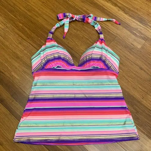 Victoria's Secret Victoria's‎ Secret Women's Y2K Striped Metallic Halter Tankini Swim Top Size M