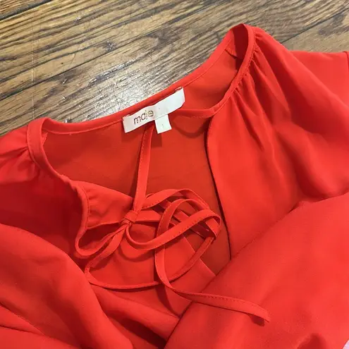 Maje Reona Color Block Pleated Shirt Dress Red & Pink midi coral red size 1 - S