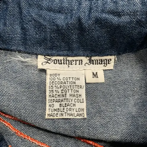 Vintage 90s Southwestern Appliqué Denim Button Up Shirt Gaucho Pants Set Medium Blue