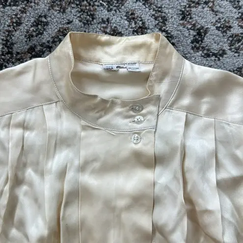 Vintage British Crown Colony Silk Button Down Pleated Blouse Cream 8