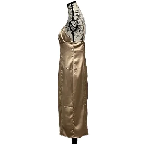 Kittenish Gold Champagne Satin Midi Slip Dress Nye Party Night Out Milkmaid L