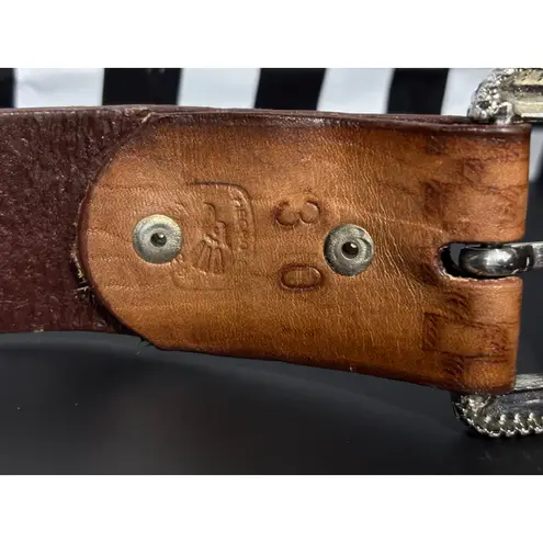 Horse embossed leather hand tooled belt 30 Brown