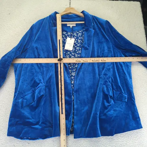 Skies Are Blue Curvy Blue Velvet Floral Lined Blazer Jacket Women's 3X