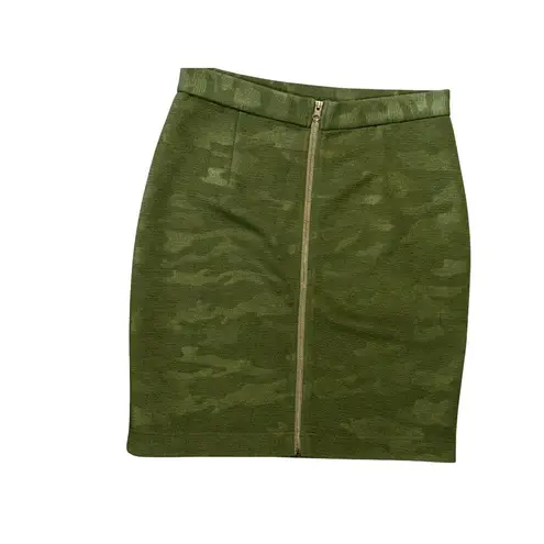 209 WST 38th Med Olive Green Camo Textured Thick Cozy Pencil Skirt Full Back Zip Size 6
