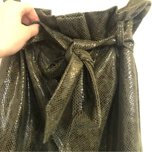 The Sang high waist paper bag dress pants faux snakeskin green women large