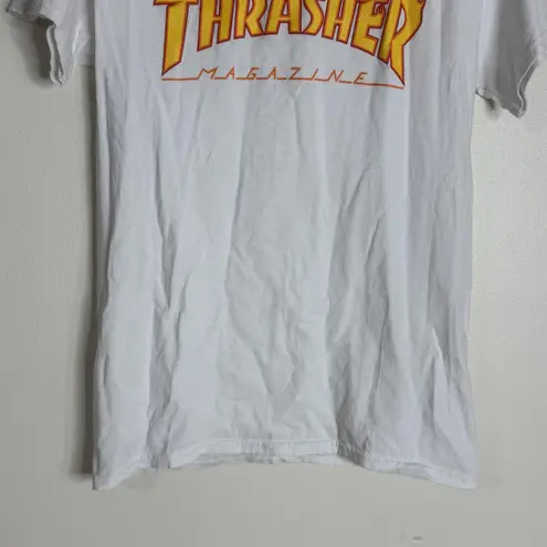 Thrasher  Shirt ladies Small White Flame Logo Graphic Skateboard Magazine Tee