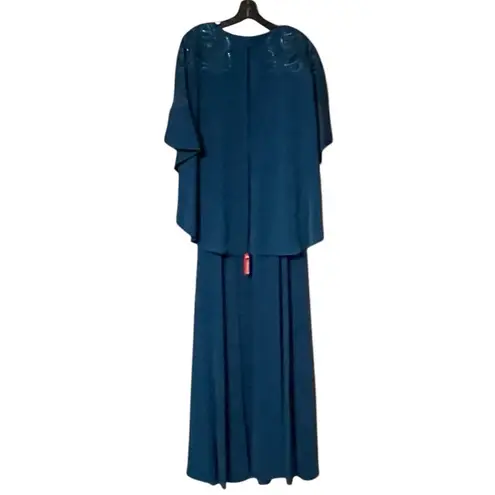 Sachin + Babi Size 4 NWT Moroccan Blue Crepe Embroidered Wren Cape Maxi Gown