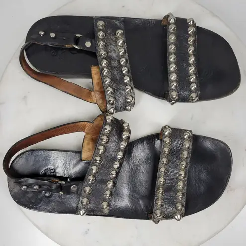 Calleen Cordero Studded Reptile Sandals Womens 9.5 Black Leather Slingback