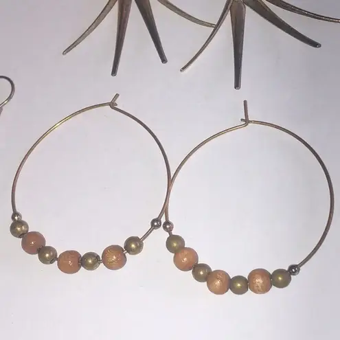 Elegant Bronze and Green Beaded Ball Drop Boho Earring Set Brown