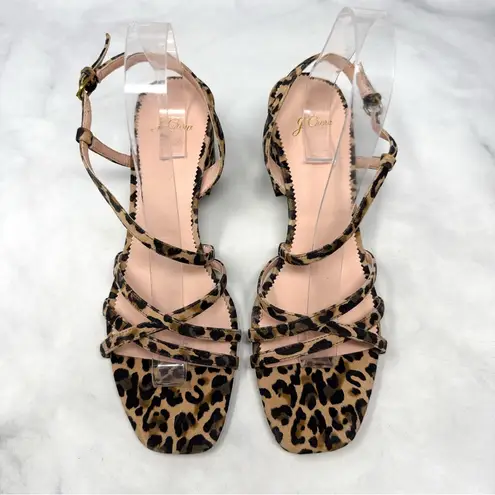 J.Crew NEW  Odette Leopard Suede Square Toe Strappy Open Toe Block Heel Sandals