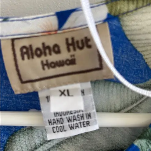 Aloha hut Hawaiian print tiered dress tropical floral Hawaii plumeria Blue Size XL