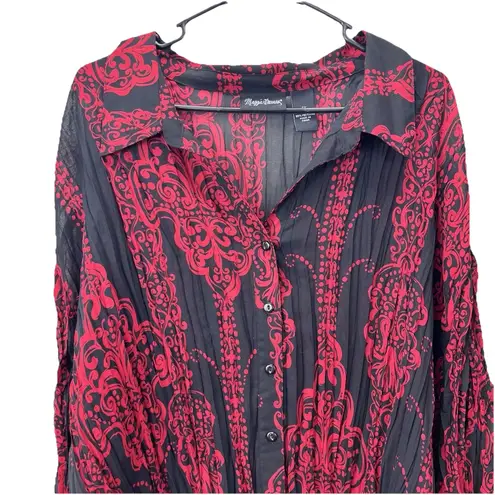 Maggie Barnes Purple Black Sheer Button Up Blouse Size 5X