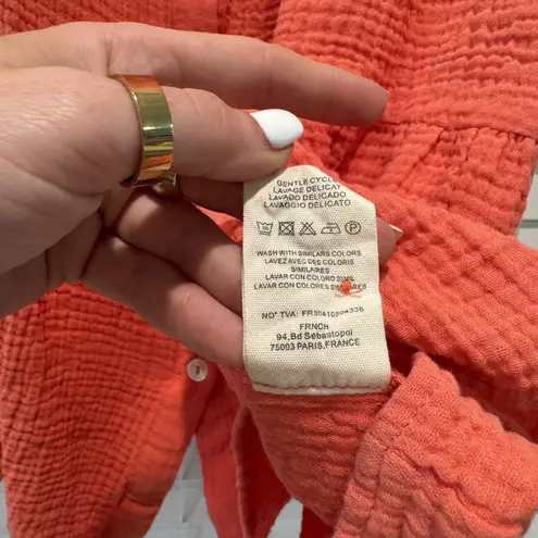 FRNCH Short Sleeve Tiered Mini Dress 100% Cotton Crinkle Beachy CORAL PINK Sz M