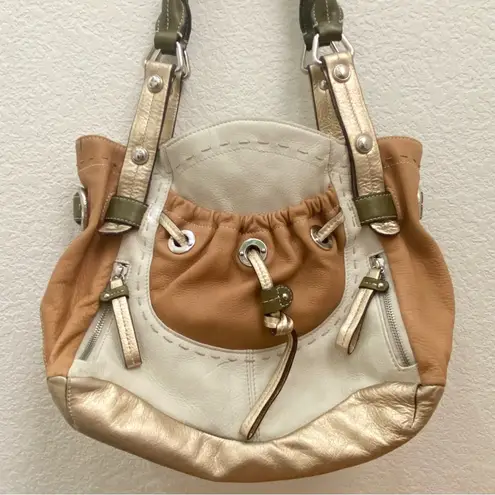 B Makowsky B. MAKOWSKY Tan Beige Gold Leather Slouchy Double Handle Shoulder Bag