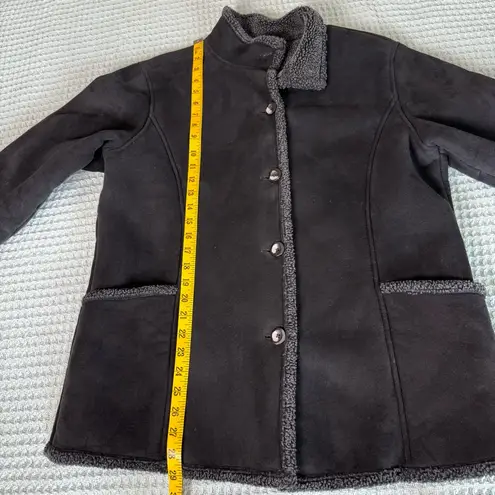 LL Bean Faux Suede Sherpa Lined Coat Womens Medium Petite Black Jacket Winter Size undefined