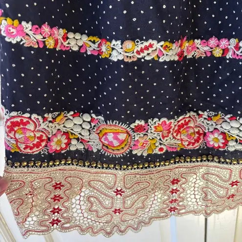 Ulla Johnson ULLA JOHNSON Nara Folk Embroidered Shibori Patchwork Midi Shift Dress Size 2
