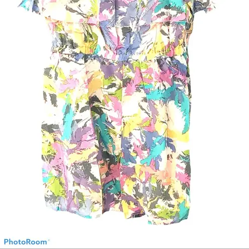 R•89 Watercolor Silk Ruffle Romper Pastel NWOT Size S Pink