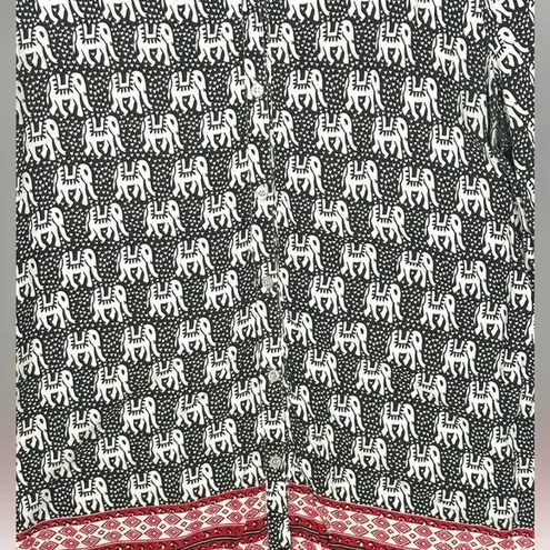 Serengeti Womens XL Elephant Print V Neck Tunic Top Rayon Made In India Boho Black