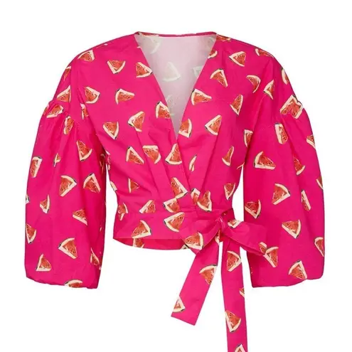 Color Me Courtney Emily Wrap Top Pink Watermelon Designer Blouse Womens Sz XS