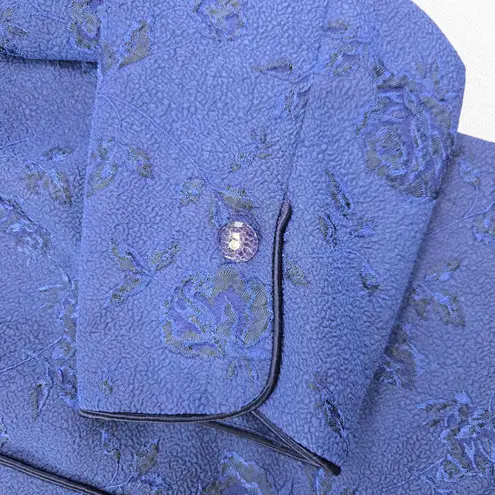 Vintage 80s Royal Blue Jacquard Skirt Suit Floral Formal Skirt Blazer Size 12P