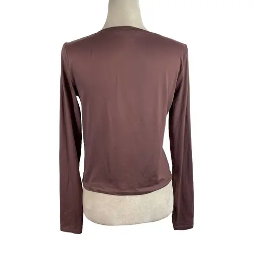 Zobha Laura Twist Front Long Sleeve Athletic Yoga Crop Top Mauve Size Small