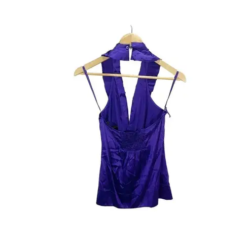 BCBGMAXAZRIA Silk  halter top Purple XS Satin Stretch Ruffle Detail Y2k 2000s