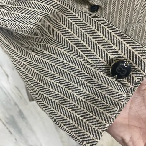 ESCADA Blazer size 38 Beige Black Herringbone Tailored Wool Silk Luxury Office