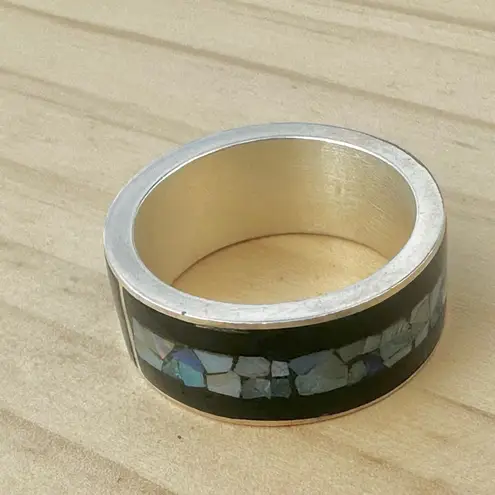 Jay King black onyx opal inlay Elegant Black and Blue Mosaic Ring